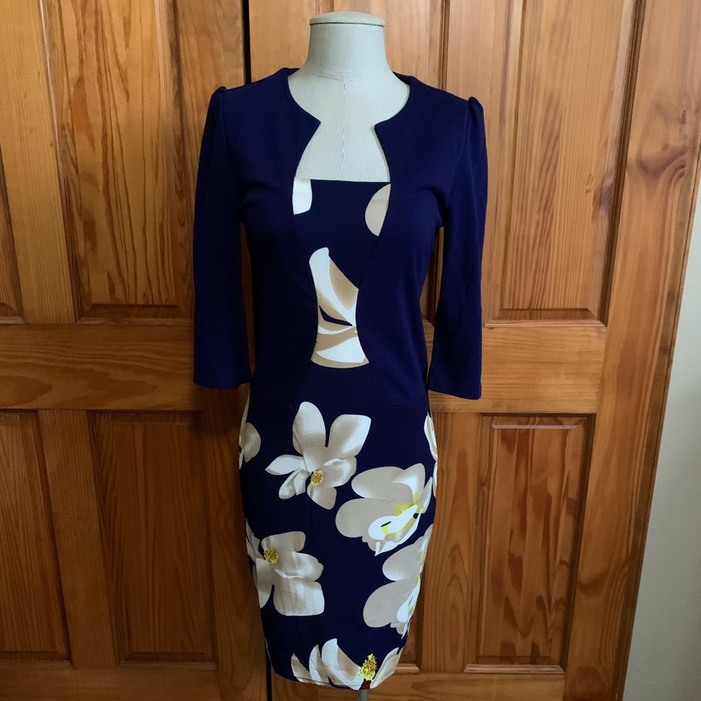 Navy blue and floral YILIYA dress
